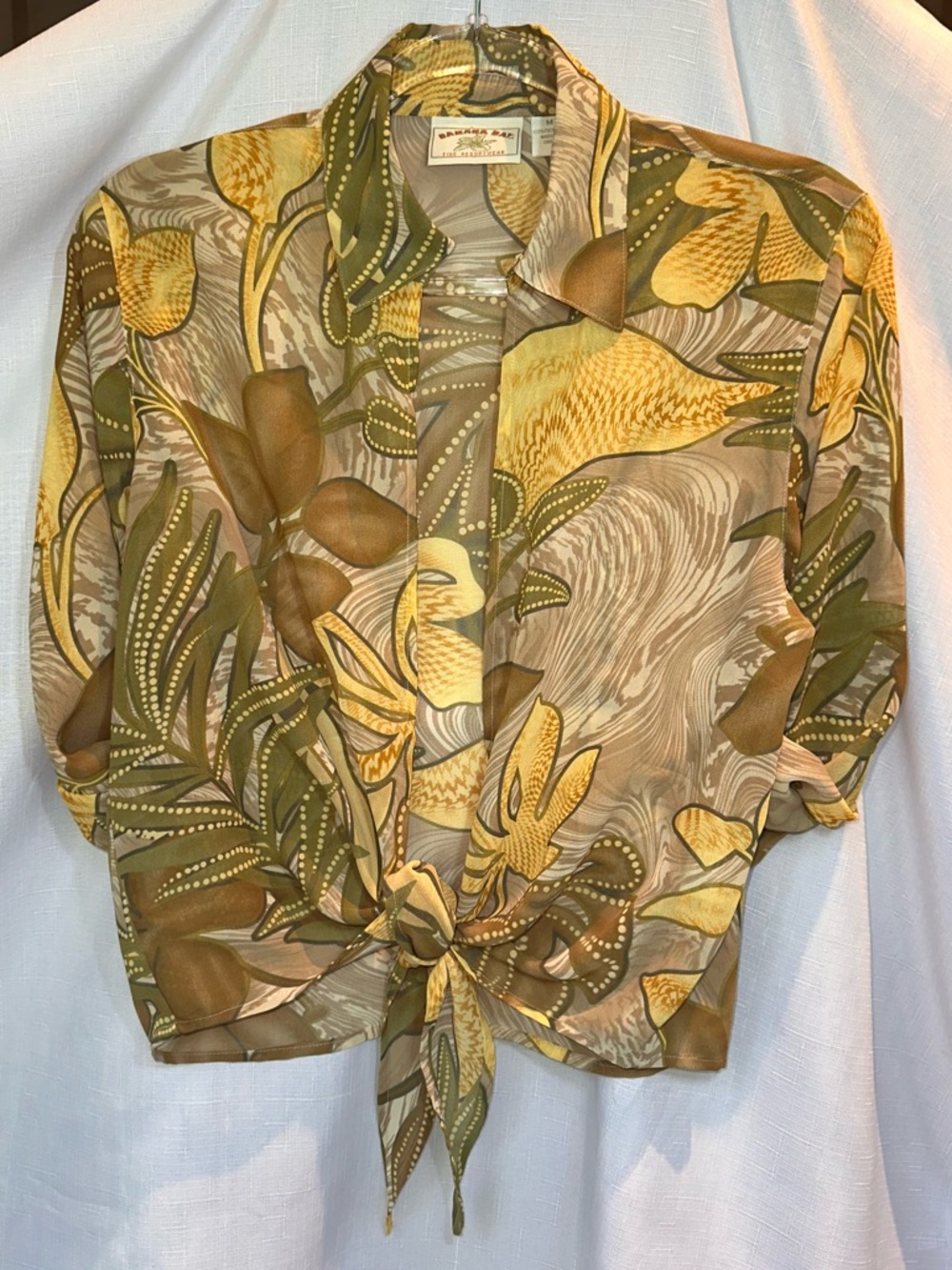 Tie Front Floral Tropical Print Blouse Size M